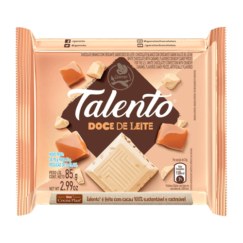 Chocolate GAROTO TALENTO Branco com Doce de Leite 85g