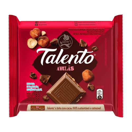 Chocolate TALENTO ao Leite com Avelãs 85g