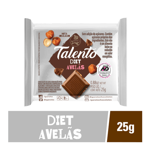 Chocolate GAROTO TALENTO Diet com Avelãs 25g