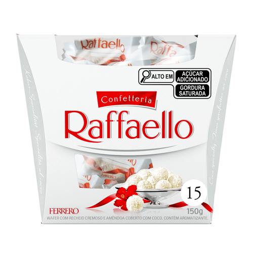 Bombom Wafer com Recheio Cremoso e Amêndoa Coberto com Coco Raffaello Caixa 150g 15 Unidades