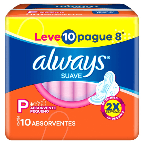 Absorvente com Abas Suave Always Pequeno Pacote Leve 10 Pague 8 Unidades