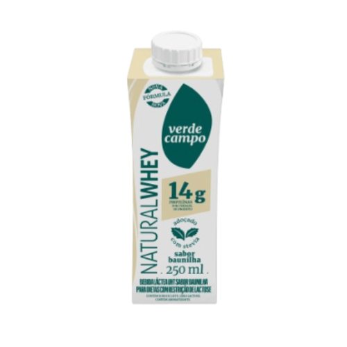 Bebida Láctea UHT 14g Proteínas Baunilha Zero Lactose para Dietas com Restrição de Lactose sem Adição de Açúcar Verde Campo Natural Whey Caixa 250ml