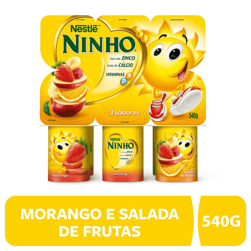 Nestlé Ninho® Iogurte Polpa de Morango, Salada de Frutas,  Maçã e Banana 540G com 6 unidades