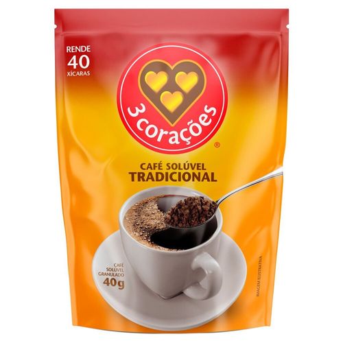 Café Solúvel Tradicional 3 Corações Sache 40g