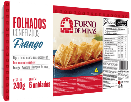 Folhado Congelado Frango Forno de Minas Bandeja 240g 6 Unidades