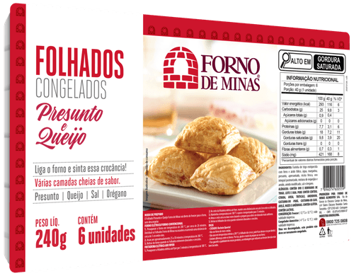 Folhado Congelado Presunto e Queijo Forno de Minas Bandeja 240g 6 Unidades