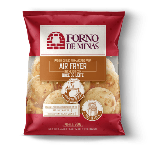 Pão de Queijo Assado Congelado Recheio Doce de Leite Forno de Minas Pacote 280g