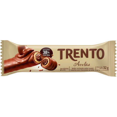 Chocolate Trento Avelã Cobertura Chocolate ao Leite 38% Cacau Trento 32g