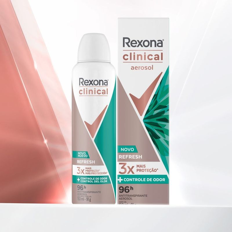 Antitranspirante-Aerossol-Refresh-96h-Rexona-Clinical-150ml-Spray