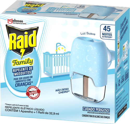 Repelente Elétrico Líquido Raid Family Aparelho e Refil de 32,9ml