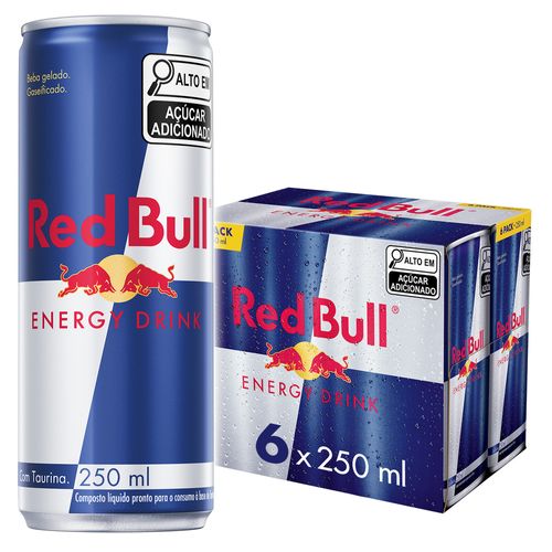 Composto Energético Líquido Gaseificado à Base de Taurina Red Bull Caixa 6 Unidades 250ml Cada