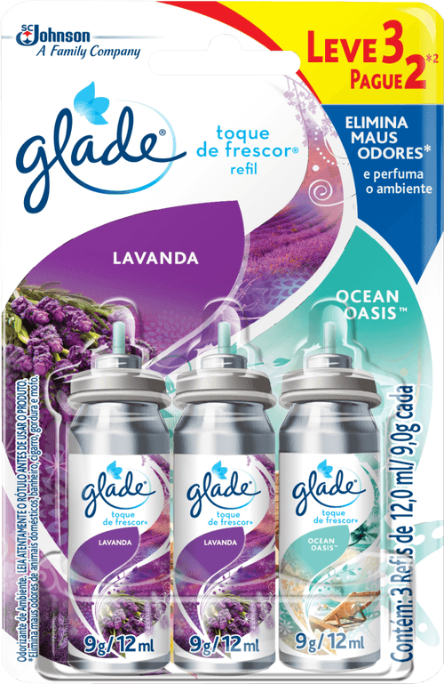 Desodorizador Glade Toque de Frescor Refil Lavanda 12ml Leve 3 Pague 2