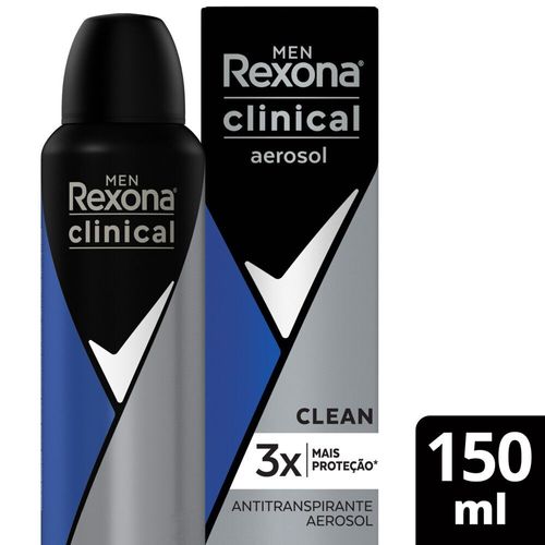 Antitranspirante Aerossol Clean 96h Rexona Clinical Men 150ml Spray