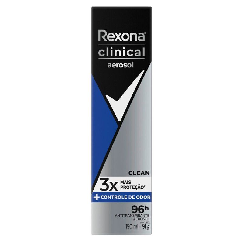 Antitranspirante-Aerossol-Clean-96h-Rexona-Clinical-Men-150ml-Spray