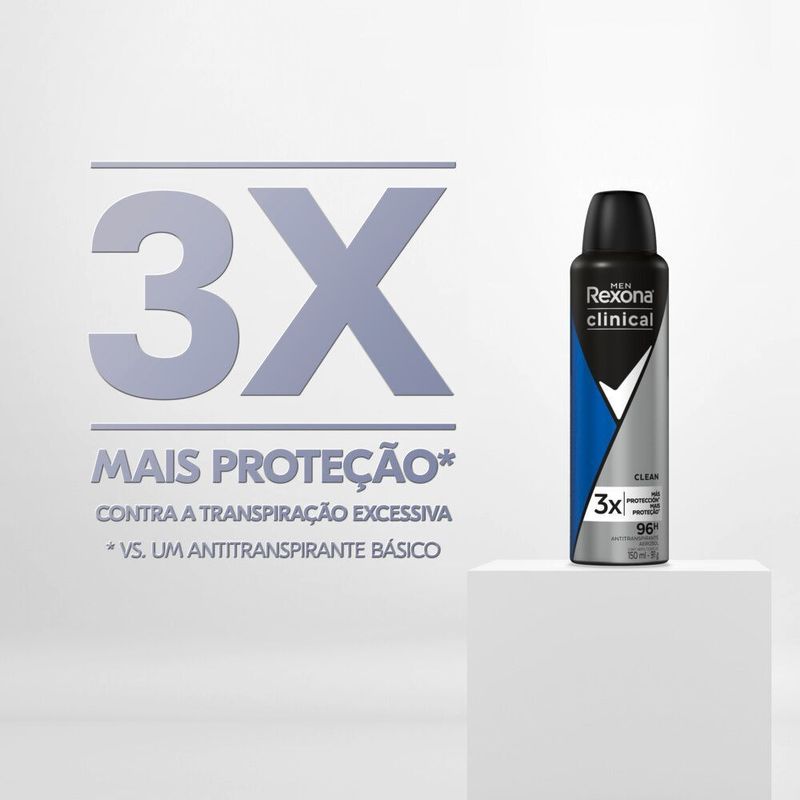 Antitranspirante-Aerossol-Clean-96h-Rexona-Clinical-Men-150ml-Spray