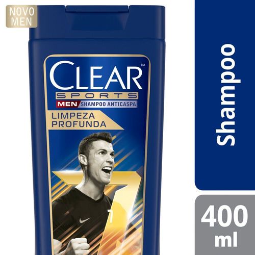 Shampoo Anticaspa com Carvão Ativado e Mentol Clear Men Sports Limpeza Profunda Frasco 400ml