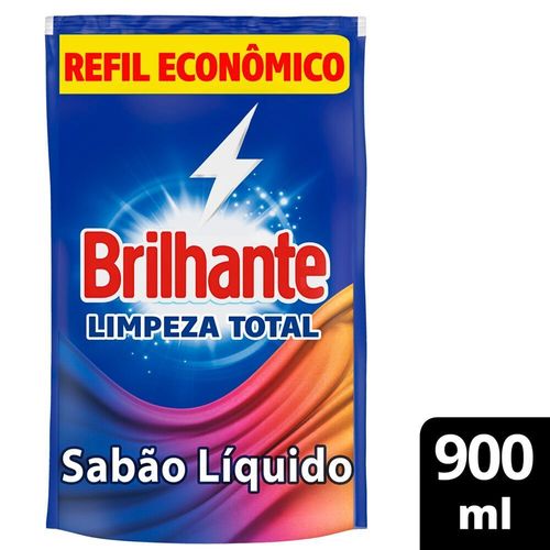 Lava-Roupas Líquido Roupas Brancas e Coloridas Brilhante Limpeza Total Sachê 900ml Refil Econômico