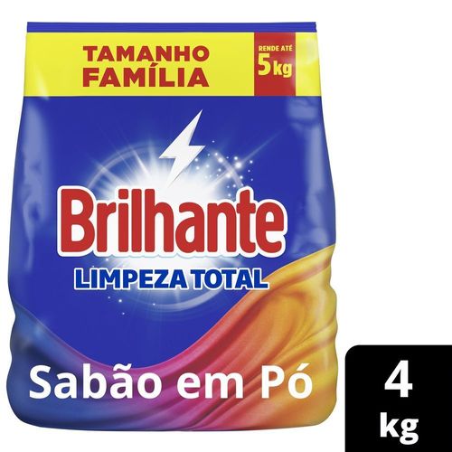 Lava-Roupas em Pó Roupas Brancas e Coloridas Ativo Concentrado Brilhante Limpeza Total Pacote 4kg Tamanho Família