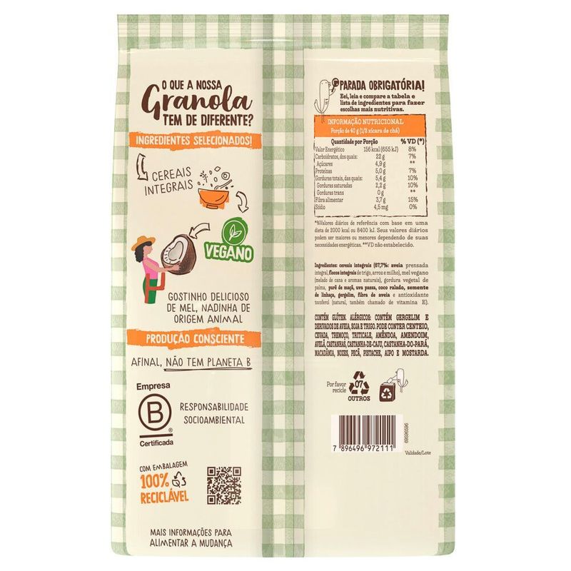 Granola-Mistura-de-Flocos-de-Cereais-Integrais-Sementes-Chia-Linhaca-e-Gergelim-Frutas-Mel-Vegano-Melado-de-Cana-Mae-Terra-Pacote-800g