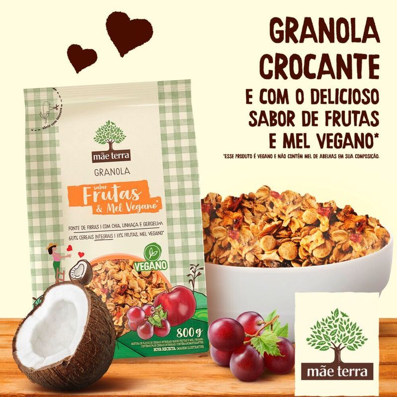 Granola-Mistura-de-Flocos-de-Cereais-Integrais-Sementes-Chia-Linhaca-e-Gergelim-Frutas-Mel-Vegano-Melado-de-Cana-Mae-Terra-Pacote-800g