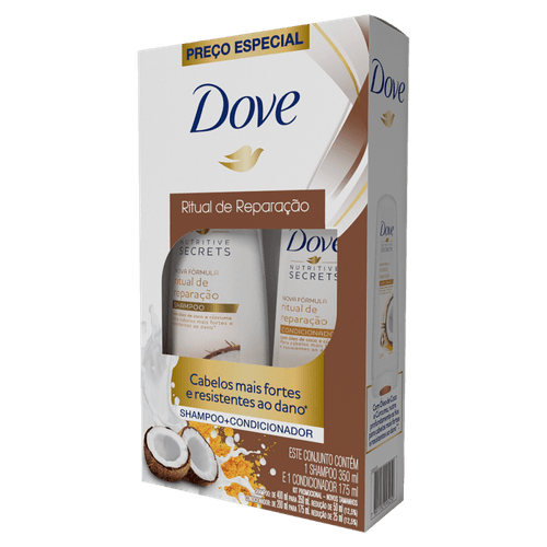 Kit Promocional Shampoo 350ml + Condicionador 175ml com Óleo de Coco e Cúrcuma Dove Ritual de Reparação Preço Especial