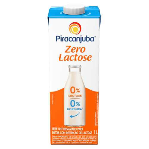 Leite UHT Desnatado Zero Lactose para Dietas com Restrição de Lactose Piracanjuba