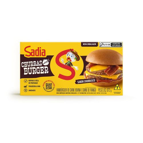 Hambúrguer de Carne Bovina Churrasco Sadia Caixa 672g 12 Unidades