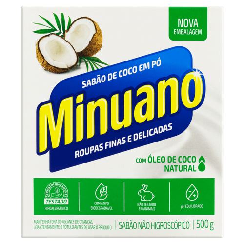 Sabão em Pó com Óleo de Coco Natural Minuano Caixa 500g