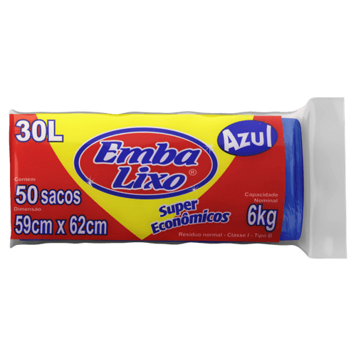 Saco Para Lixo Embalixo Azul Econômico 30 Litros Rolo com 50 Unidades