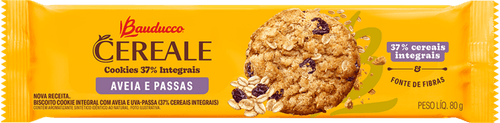 Biscoito Cookie 37% Cereais Integral Aveia e Uva-Passas Bauducco Cereale Pacote 80g