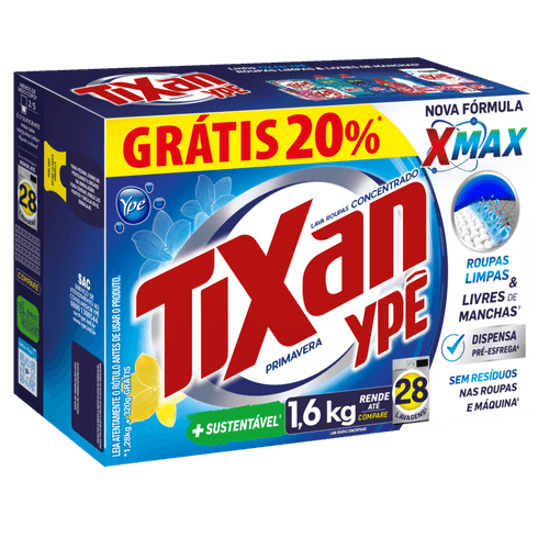 Lava-Roupas Pó Concentrado Primavera Tixan Ypê Caixa 1,6kg Grátis 20%