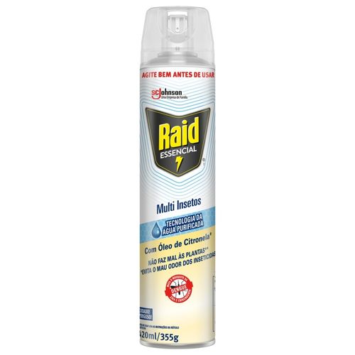 Inseticida Aerossol Multi-Insetos com Óleo de Citronela Raid Essencial Frasco 420ml Spray