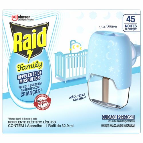 Repelente Elétrico Líquido Raid Family Aparelho e Refil de 32,9ml