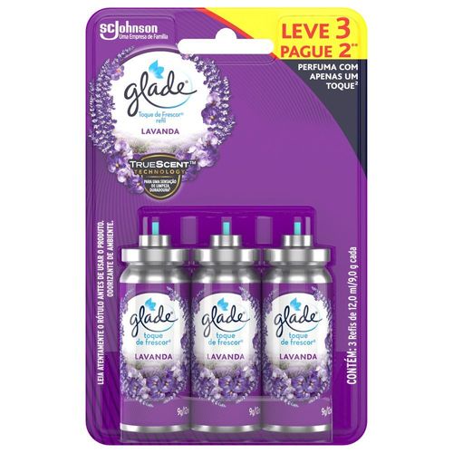 Desodorizador Glade Toque de Frescor Refil Lavanda 12ml Leve 3 Pague 2