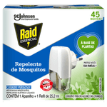 KIT-APARELHO-ELETRICO---REFIL-REPELENTE-DE-MOSQUITOS-LIQUIDO-45-NOITES-A-BASE-DE-PLANTAS-RAID-ESSENCIAL-252ML
