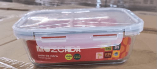 POTE 1000ML HERMÉTICO DE VIDRO COM TAMPA DE PLÁSTICO RETANGULAR - MOZCADA
