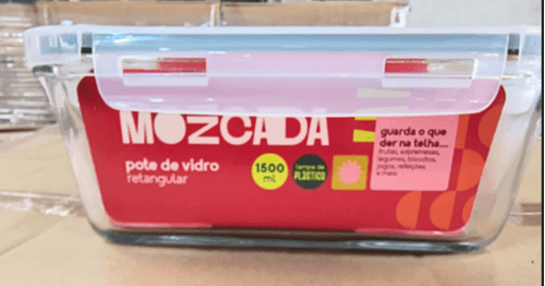 POTE 1500ML HERMÉTICO DE VIDRO COM TAMPA DE PLÁSTICO RETANGULAR - MOZCADA