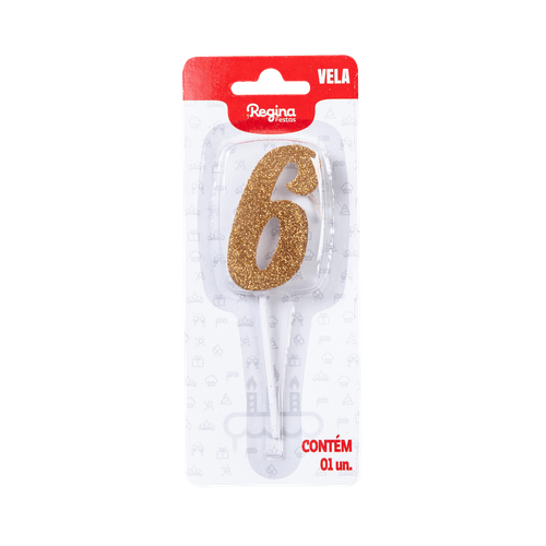 VELA REGINA PICK GLITTER DOURADA NÚMERO 6