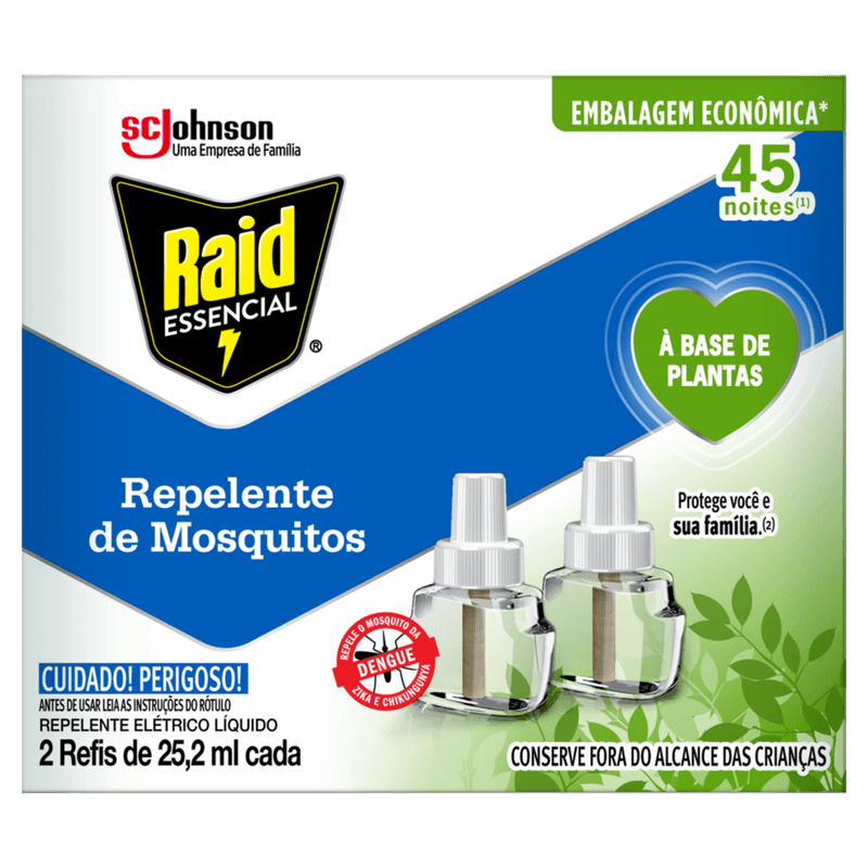 REPELENTE-ELETRICO-LIQUIDO-45-NOITES-A-BASE-DE-PLANTAS-RAID-ESSENCIAL-CAIXA-2-UNIDADES-252ML-CADA-REFIL-EMBALAGEM-ECONOMICA