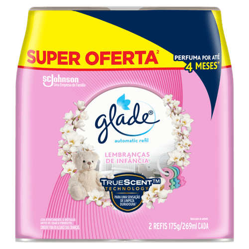 PACK ODORIZADOR DE AMBIENTE LEMBRANÇAS DE INFÂNCIA GLADE AUTOMATIC FRASCO 2 UNIDADES 269ML CADA SPRAY REFIL SUPER OFERTA