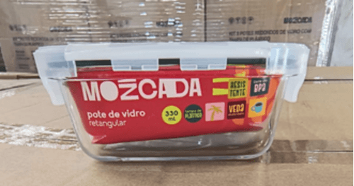 POTE 330ML HERMÉTICO DE VIDRO COM TAMPA DE PLÁSTICO RETANGULAR  - MOZCADA