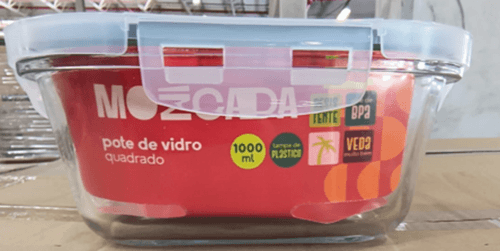 POTE 1000ML HERMÉTICO DE VIDRO COM TAMPA DE PLÁSTICO QUADRADO - MOZCADA