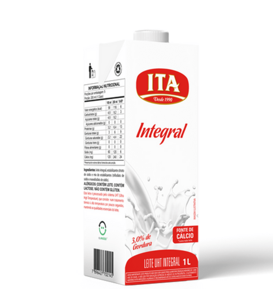 Leite Integral Longa Vida Ita com Tampa 1 Litro