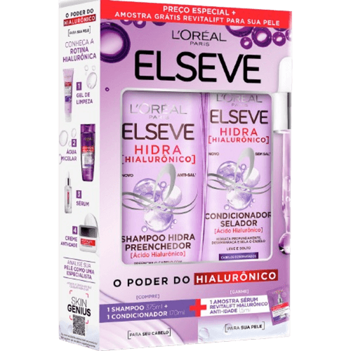 KIT ELSEVE SHAMPOO 375ML+CONDICIONADOR 170ML-FR HIDRA HIALURONICO+ AMOSTRA GRATIS SERUM 1,5ML