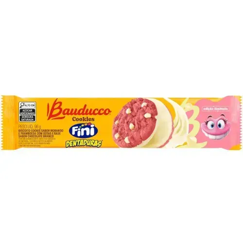 Biscoito Cookies Bauducco Sabor Morango com Gotas e Base de Chocolate Branco Fini Dentaduras 96g