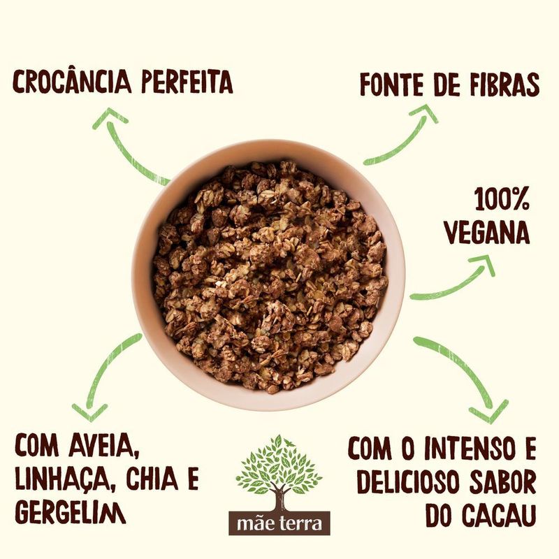 Granola-Mistura-de-Flocos-de-Cereais-Integrais-Sementes-Chia-Linhaca-Gergelim-e-Cacau-Mae-Terra-Pacote-800g