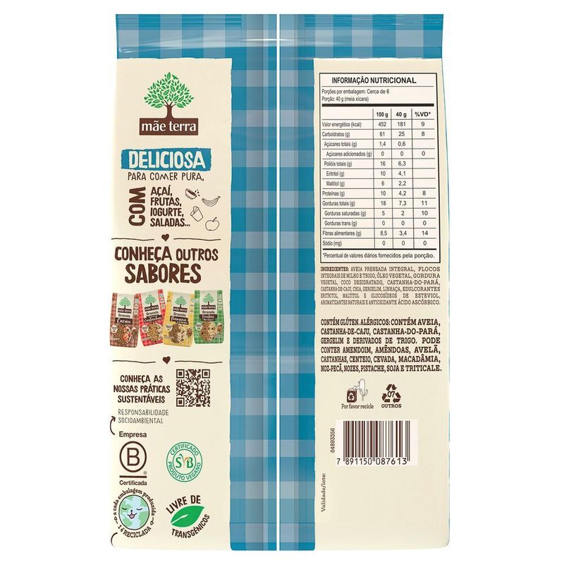 Granola-Tradicional-Zero-Acucar-Mae-Terra-Pacote-250g