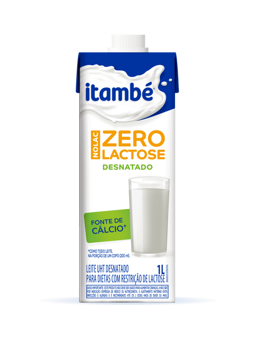 Leite UHT Desnatado Zero Lactose para Dietas com Restrição de Lactose Itambé Nolac Caixa com Tampa 1l