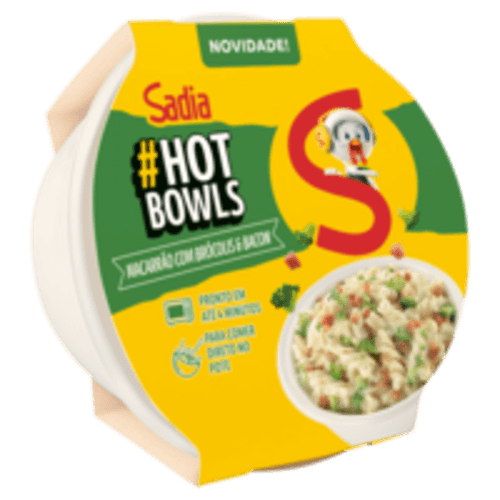 Macarrão ao Molho Branco com Queijo, Brócolis e Bacon Sadia Hot Bowls Pote 300g