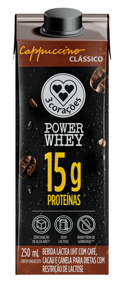 Bebida Láctea Cappuccino Power Whey 15g Classico 3 Corações 250ml